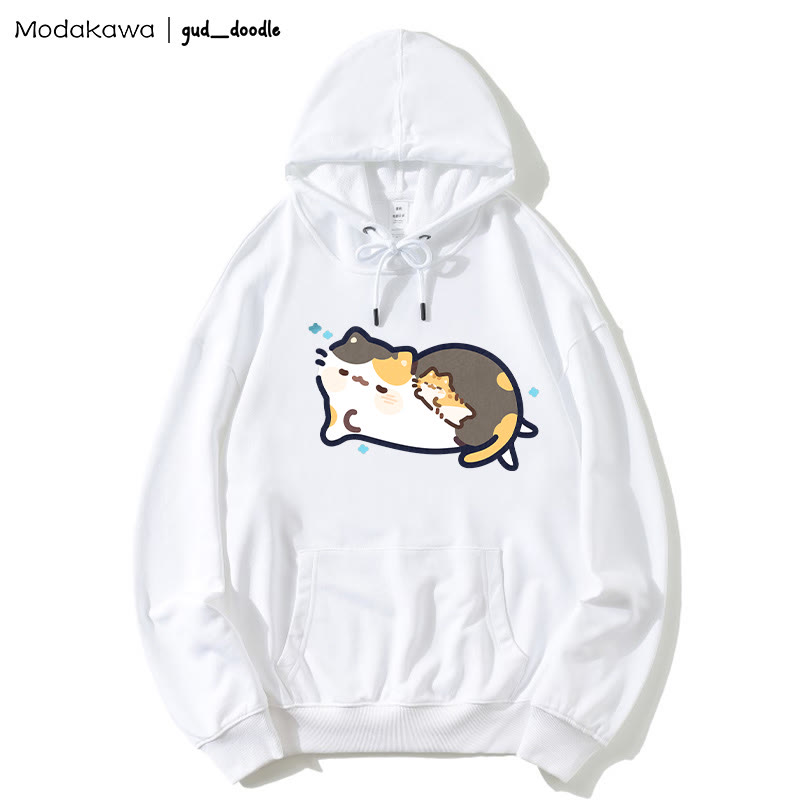 MODAKAWA X gud_doodle Lockerer Hoodie mit schlafendem Kätzchen-Print - White - 5XL - image 1