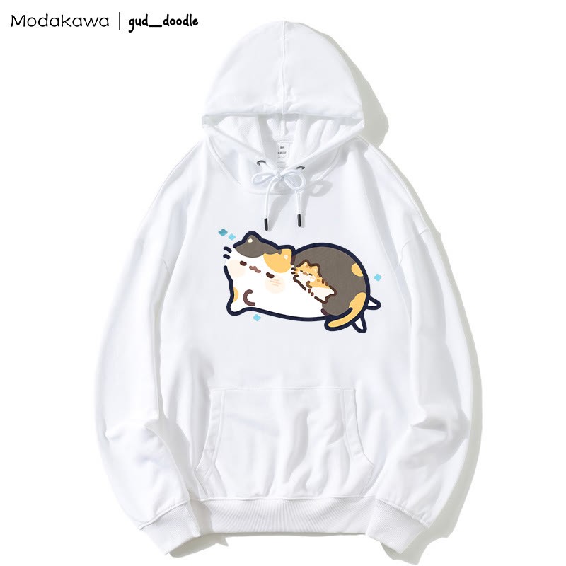 MODAKAWA X gud_doodle Lockerer Hoodie mit schlafendem Kätzchen-Print - White - 5XL - image 1