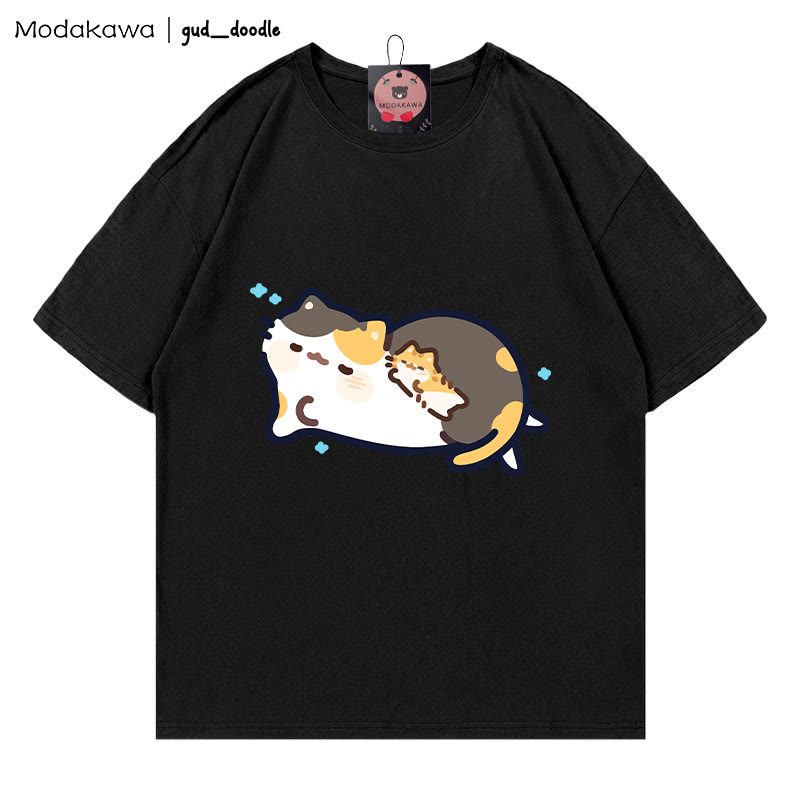 MODAKAWA X gud_doodle T-Shirt mit schlafendem Katzen-Print - Black - 5XL - image 3
