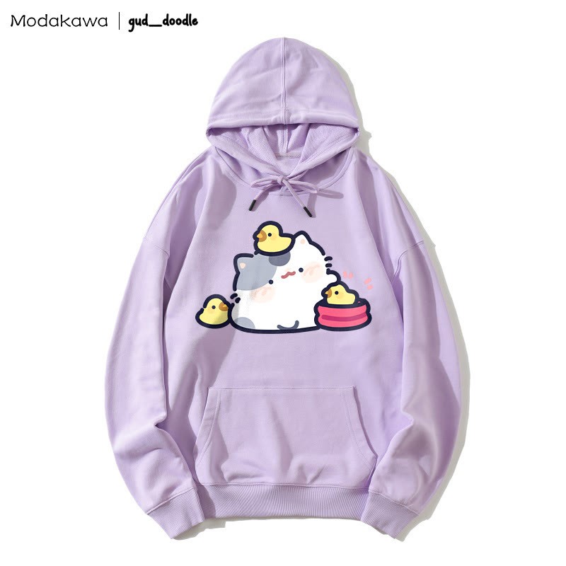 MODAKAWA X gud_doodle Kitty Chick Print Loose Hoodie - Purple - 5XL - image 2