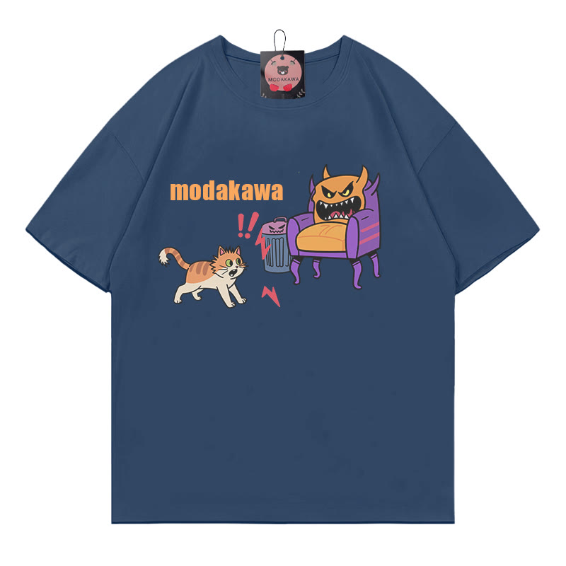 Kitty Battle Evil Furniture Print Modakawa T-Shirt - Purplish Blue - 5XL - image 2
