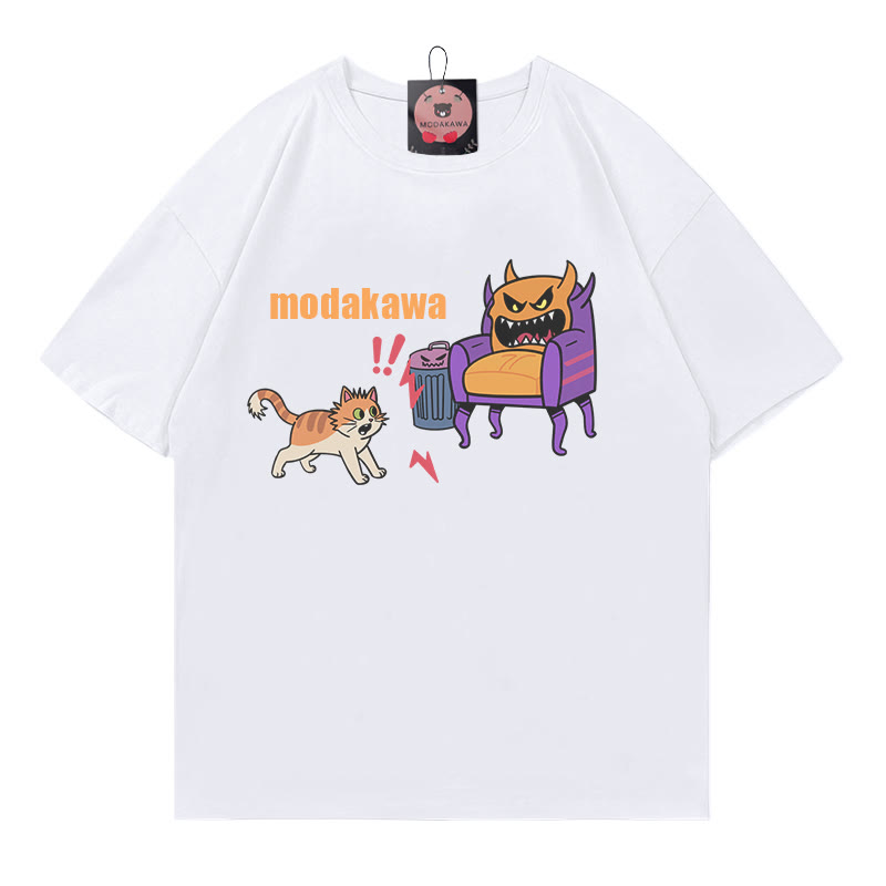 Kitty Battle Evil Furniture Print Modakawa T-Shirt - White - 5XL - image 1
