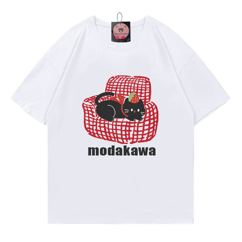 Sofa Kitty Print Modakawa T-Shirt - White - 5XL - image 2