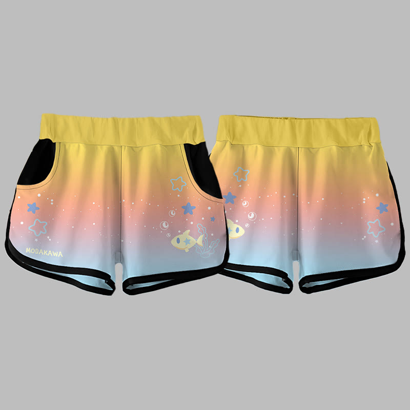 Modakawa Shorts mit Farbverlauf und Fisch- und Sternenmuster - image 1