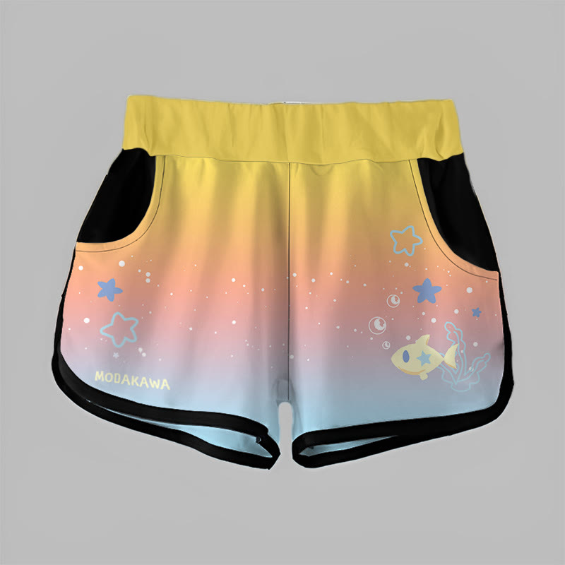 Modakawa Shorts mit Farbverlauf und Fisch- und Sternenmuster - Yellow&Pink&Blue - 5XL - image 2