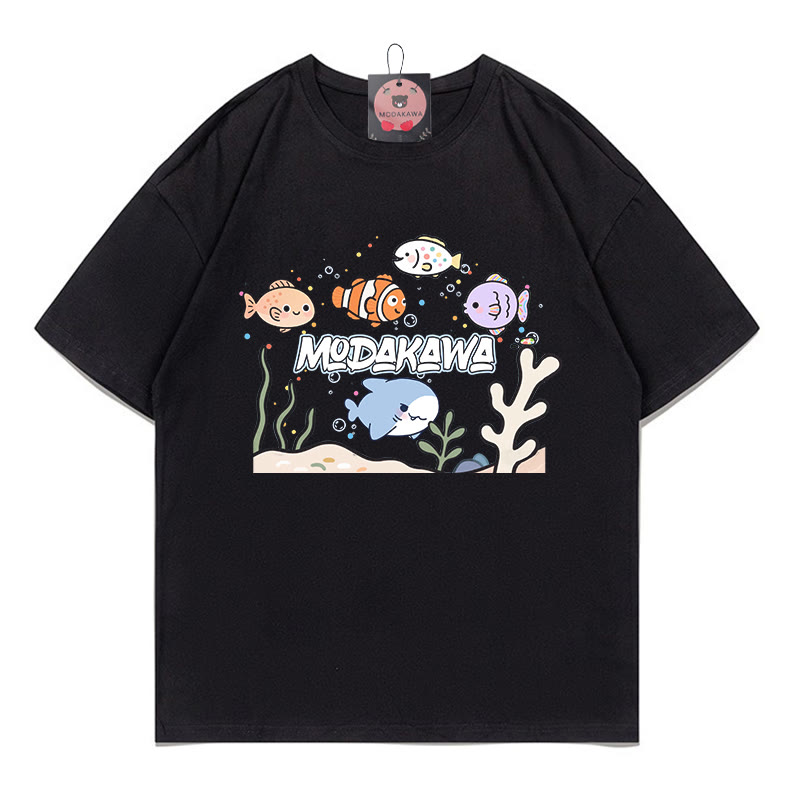 Modakawa T-Shirt mit Ozeanwelt-Buchstabenprint - Black - 5XL - image 2