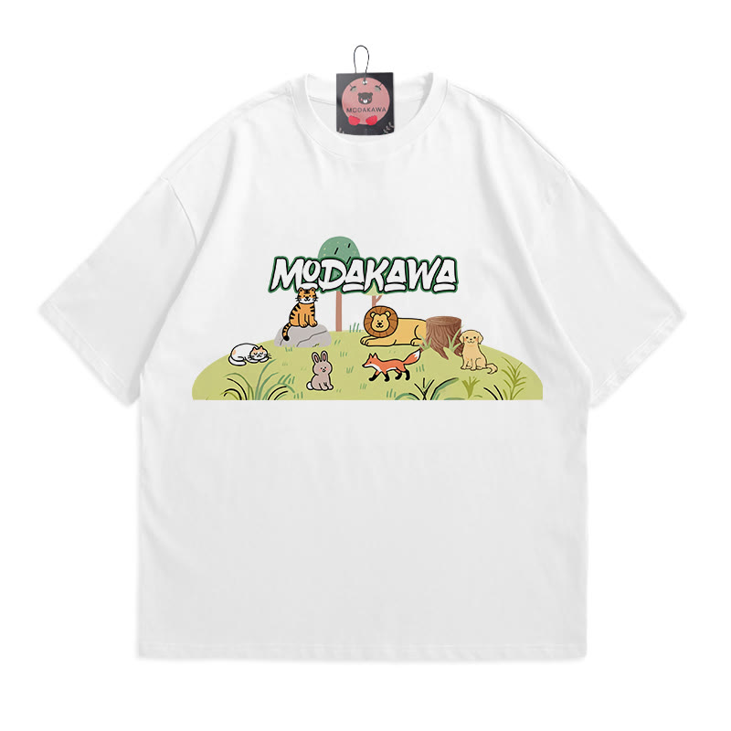 Modakawa T-Shirt mit Tiermotiven und Buchstabenprint - White - 5XL - image 2