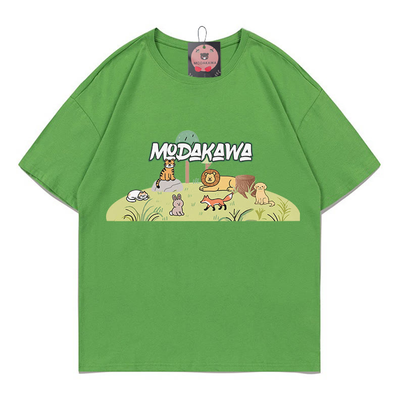 Modakawa T-Shirt mit Tiermotiven und Buchstabenprint - Green - 5XL - image 1
