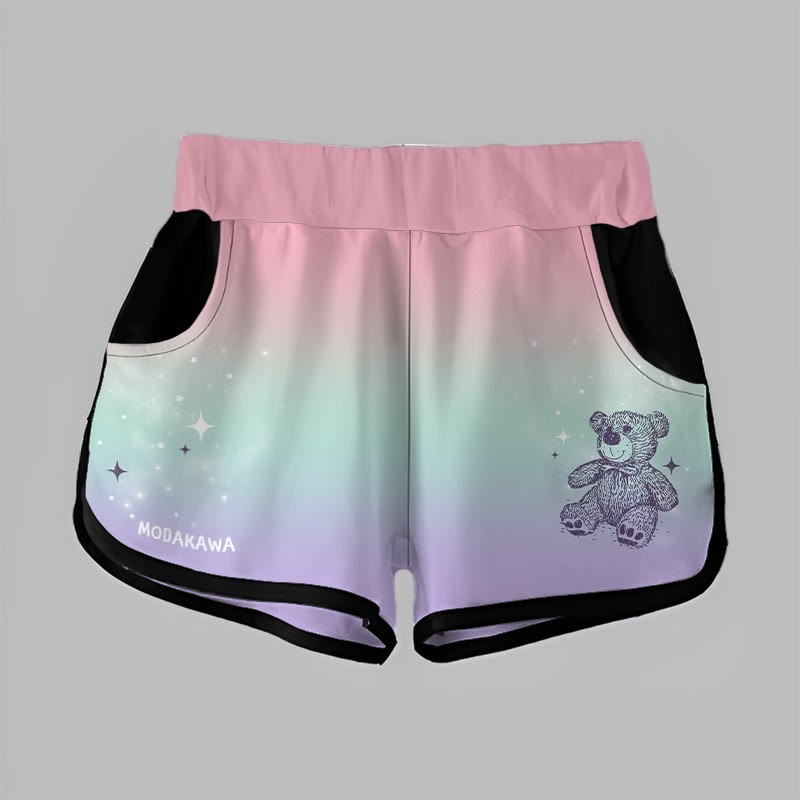 Modakawa Shorts mit Farbverlauf und Bärenmuster - Pink&Green&Purple - 5XL - image 2