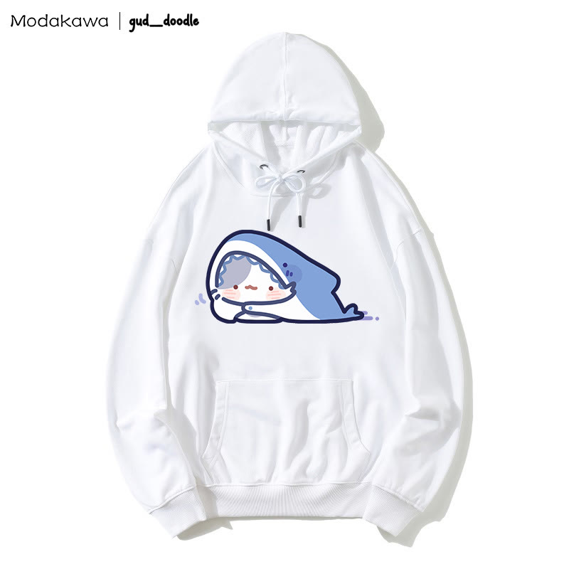 MODAKAWA X gud_doodle Lockerer Hoodie mit Kitty-Hai-Print - White - 5XL - image 1