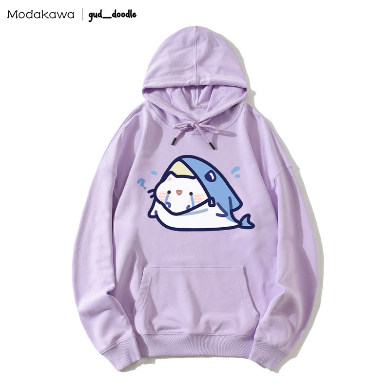 MODAKAWA X gud_doodle Lockerer Hoodie mit Kitty-Hai-Print - Purple - 5XL - image 1