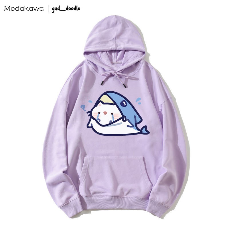 MODAKAWA X gud_doodle Lockerer Hoodie mit Kitty-Hai-Print - Purple - 5XL - image 1
