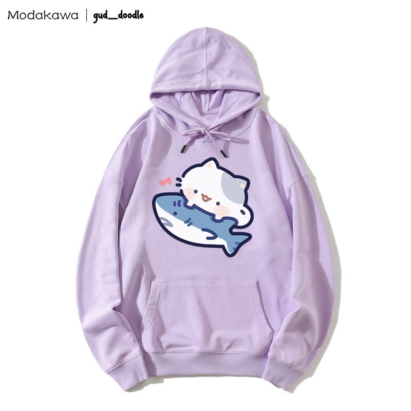 MODAKAWA X gud_doodle Lockerer Hoodie mit Kitty-Hai-Print - Purple - 5XL - image 3