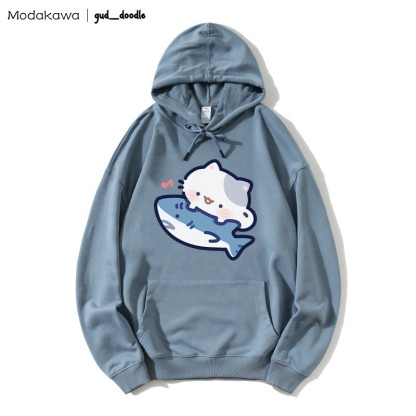 MODAKAWA X gud_doodle Lockerer Hoodie mit Kitty-Hai-Print - Slate Blue - 5XL - image 7