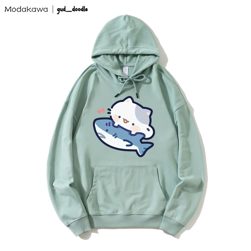 MODAKAWA X gud_doodle Lockerer Hoodie mit Kitty-Hai-Print - Green - 5XL - image 1