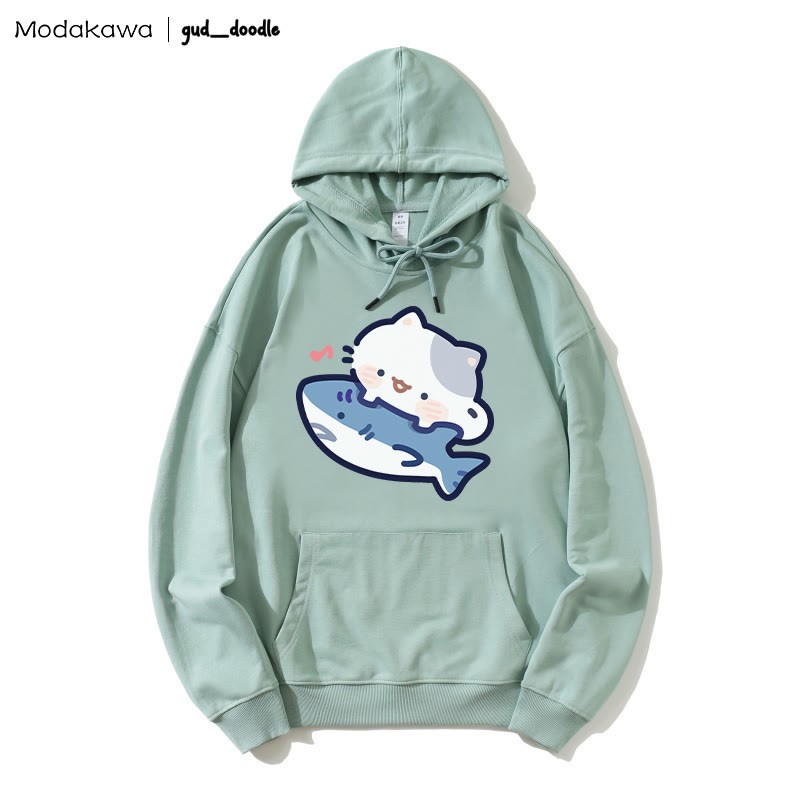 MODAKAWA X gud_doodle Lockerer Hoodie mit Kitty-Hai-Print - Green - 5XL - image 1
