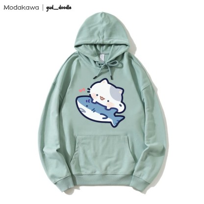 MODAKAWA X gud_doodle Lockerer Hoodie mit Kitty-Hai-Print - Green - 5XL - image 1
