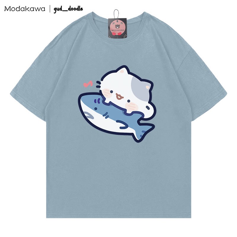 MODAKAWA X gud_doodle T-Shirt mit Kitty-Hai-Print - Slate Blue - 5XL - image 8