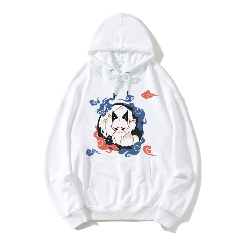 Lockerer Modakawa-Hoodie mit Fuchs-Print - White - 5XL - image 1