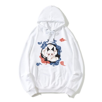 Lockerer Modakawa-Hoodie mit Fuchs-Print - White - 5XL - image 1