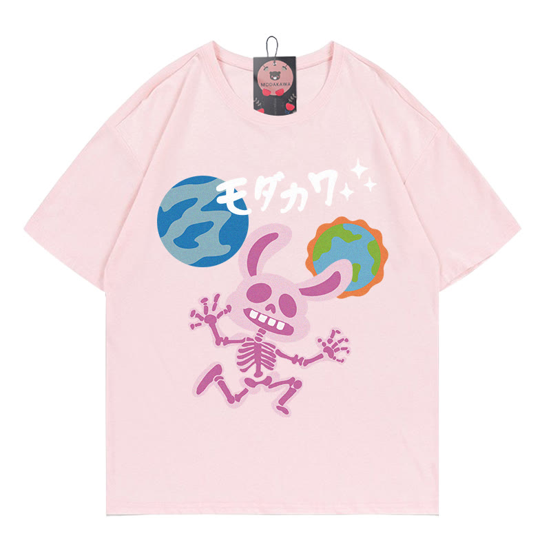 MODAKAWA T-Shirt mit Röntgenhasen-Planeten-Buchstabenprint - Pink - 5XL - image 2