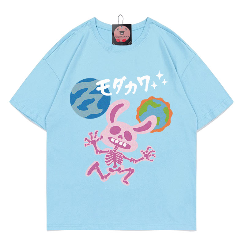 MODAKAWA T-Shirt mit Röntgenhasen-Planeten-Buchstabenprint - Blue - 5XL - image 1