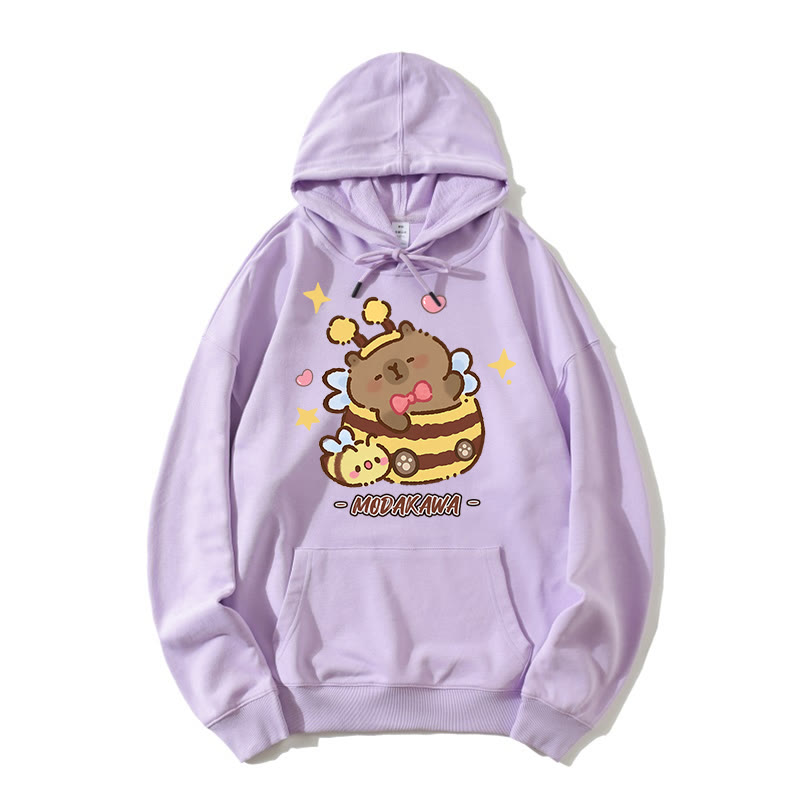Capybara Bee Letter Print Modakawa Lockerer Hoodie - Purple - 5XL - image 1