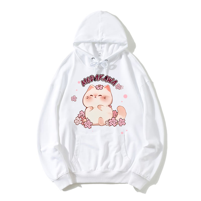Pig Sakura Letter Print Modakawa Loose Hoodie - White - 5XL - image 3