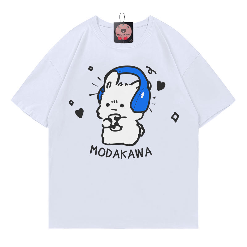 MODAKAWA T-Shirt mit Hasenkopfhörern und Buchstabenprint - White - 5XL - image 2