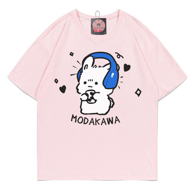 MODAKAWA T-Shirt mit Hasenkopfhörern und Buchstabenprint - Pink - 5XL - image 1
