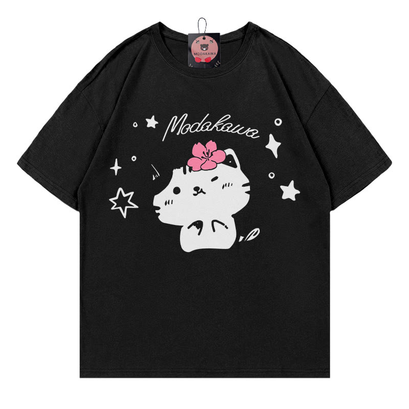MODAKAWA T-Shirt mit Katzenmotiv und Buchstabenprint - Black - 5XL - image 2
