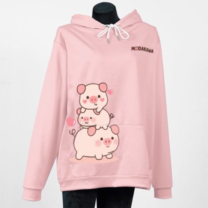 Modakawa-Hoodie mit gestapeltem Schweine-Buchstabenprint (locker) - Pink - 5XL - image 2