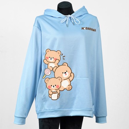 Modakawa Hoodie mit Bärenmotiv und Buchstabenprint - Blue - 5XL - image 2