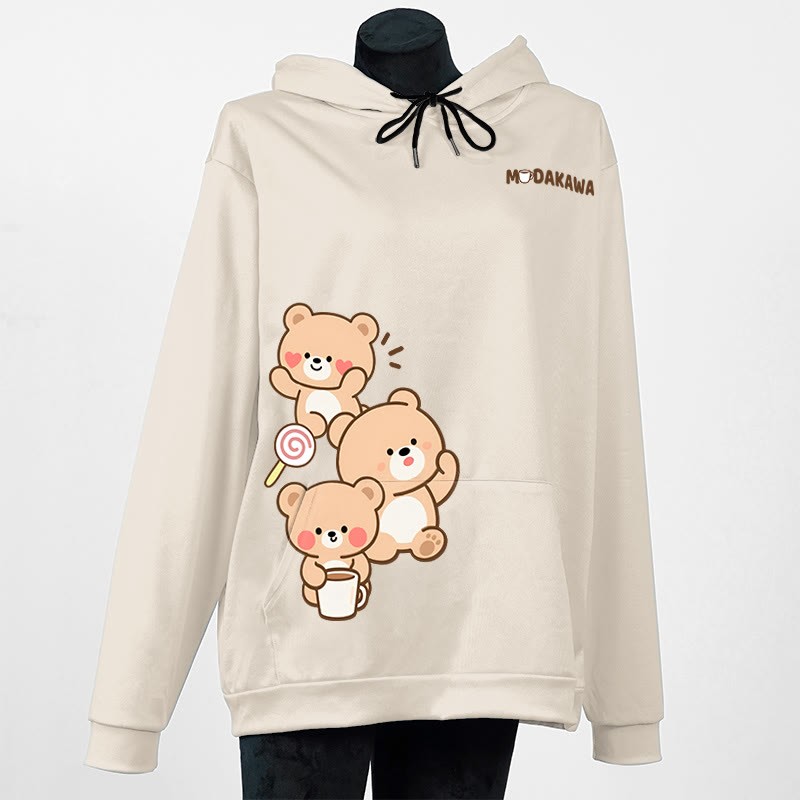 Modakawa Hoodie mit Bärenmotiv und Buchstabenprint - Apricot - 5XL - image 1