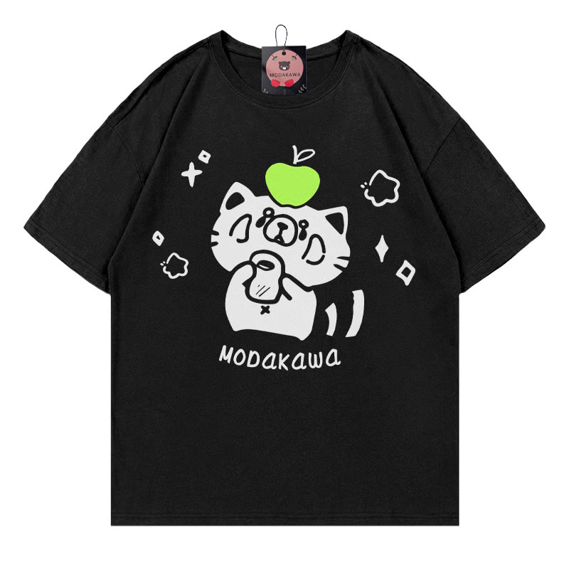 MODAKAWA T-Shirt mit rotem Panda-Buchstabenprint - Black - 5XL - image 1