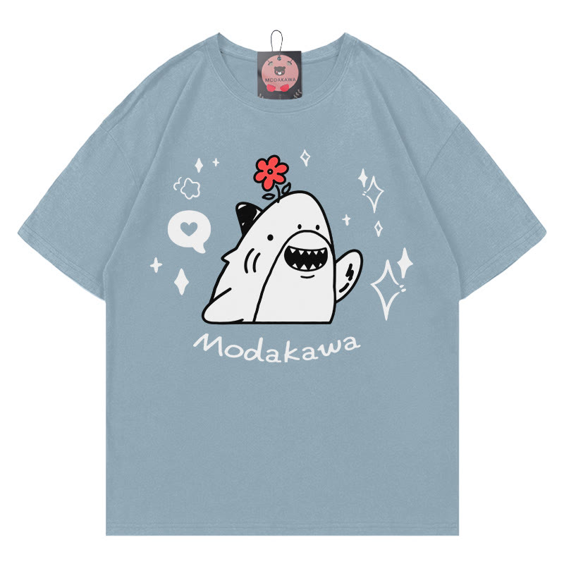 MODAKAWA T-Shirt mit Hai-Blumen-Buchstabenprint - Slate Blue - 5XL - image 2