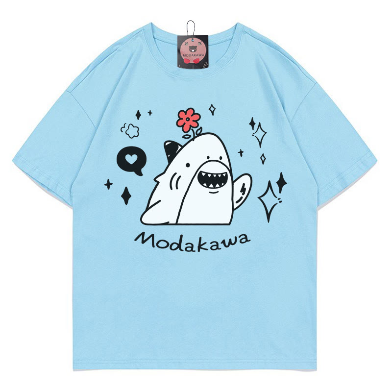 MODAKAWA T-Shirt mit Hai-Blumen-Buchstabenprint - Blue - 5XL - image 1