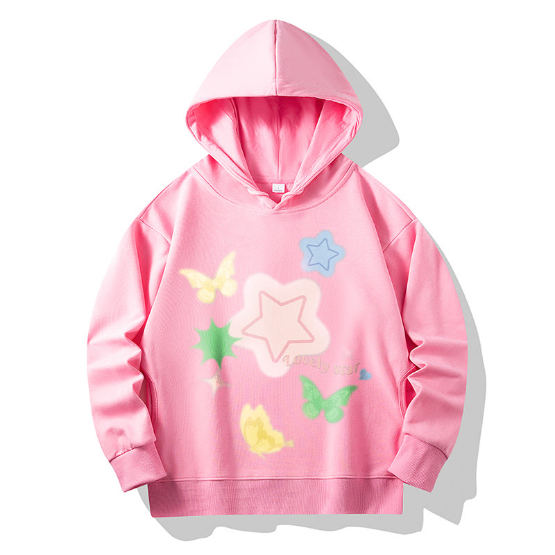 Baumwoll-Hoodie mit Sternen-, Schmetterlings- und Buchstabenprint sowie Seitentaschen - Pink - 4XL - image 1