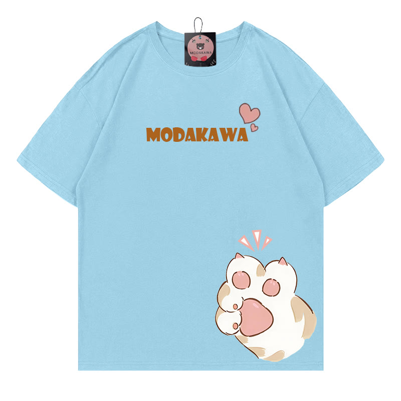 MODAKAWA T-Shirt mit Katzenpfoten-Schriftzug - Blue - 5XL - image 2
