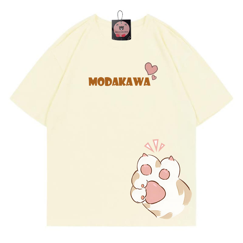 MODAKAWA T-Shirt mit Katzenpfoten-Schriftzug - Apricot - 5XL - image 1