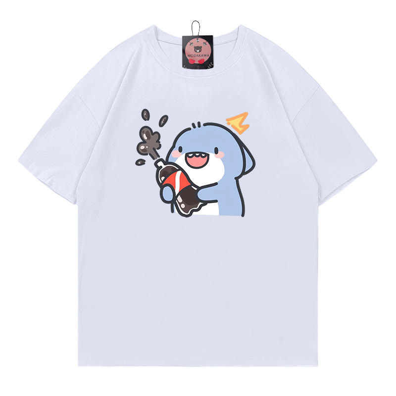Modakawa T-Shirt mit Hai-Print aus 100 % Baumwolle - White - 5XL - image 4