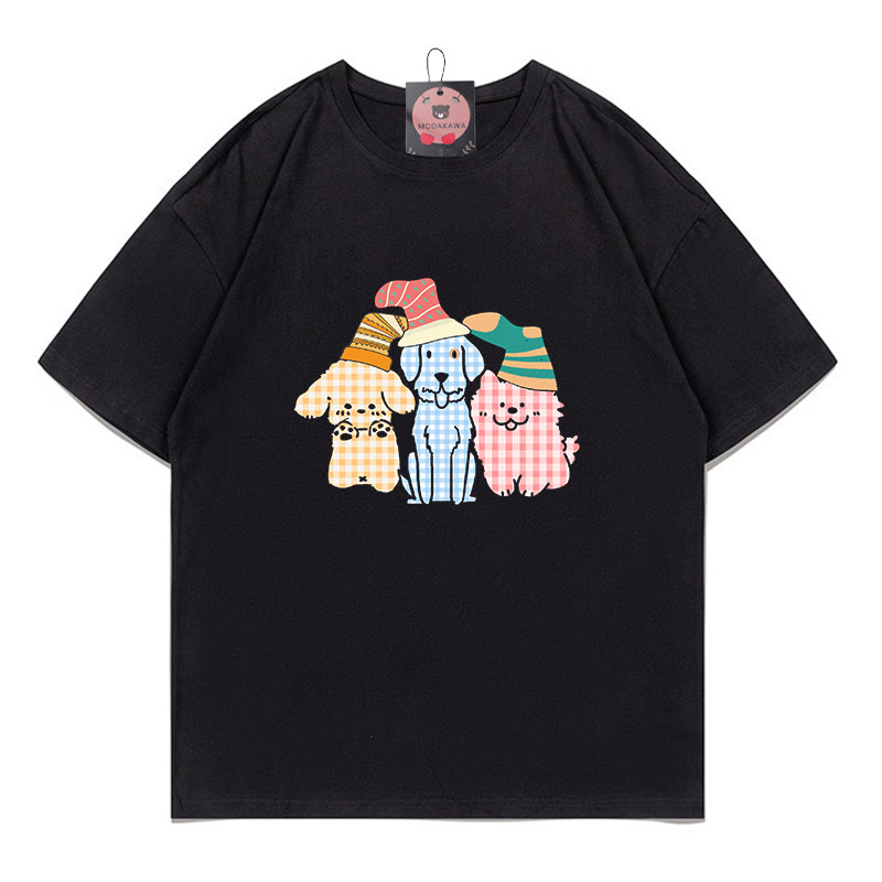 MODAKAWA T-Shirt mit kariertem Katzenwelpen-Print - Black - 5XL - image 1
