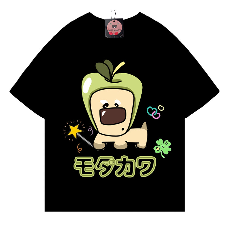 Apple Puppy Letter Print MODAKAWA T-Shirt - Black - 5XL - image 3
