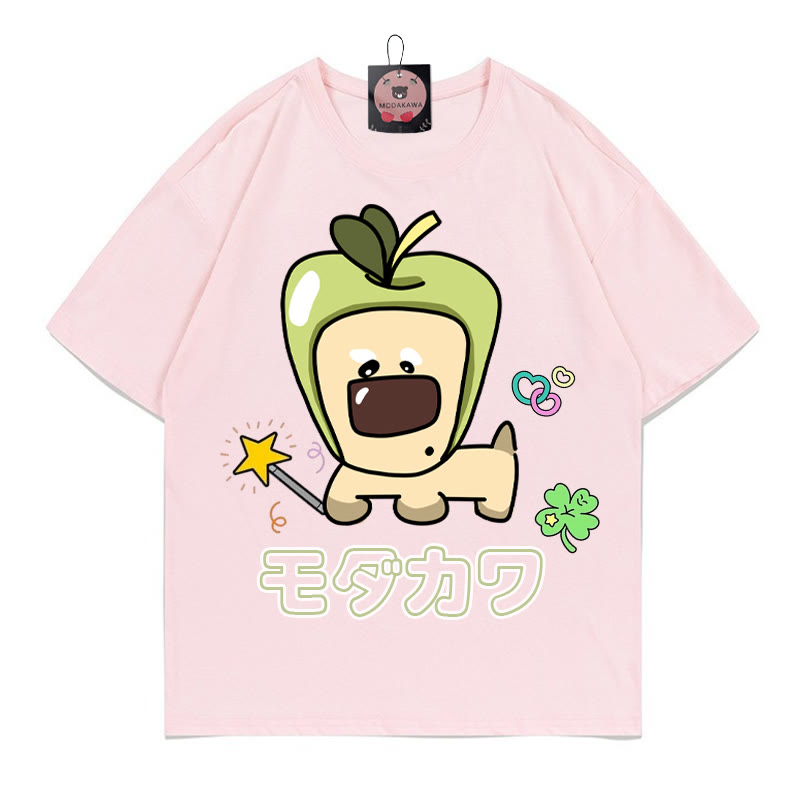 Apple Puppy Letter Print MODAKAWA T-Shirt - Pink - 5XL - image 4
