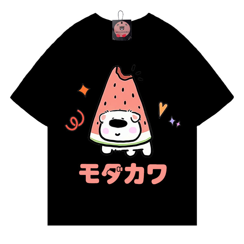 MODAKAWA T-Shirt mit Wassermelonen-Welpen-Buchstabenprint - Black - 5XL - image 1