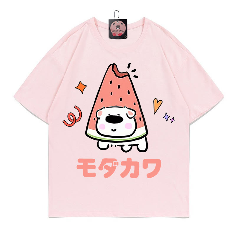 MODAKAWA T-Shirt mit Wassermelonen-Welpen-Buchstabenprint - Pink - 5XL - image 3