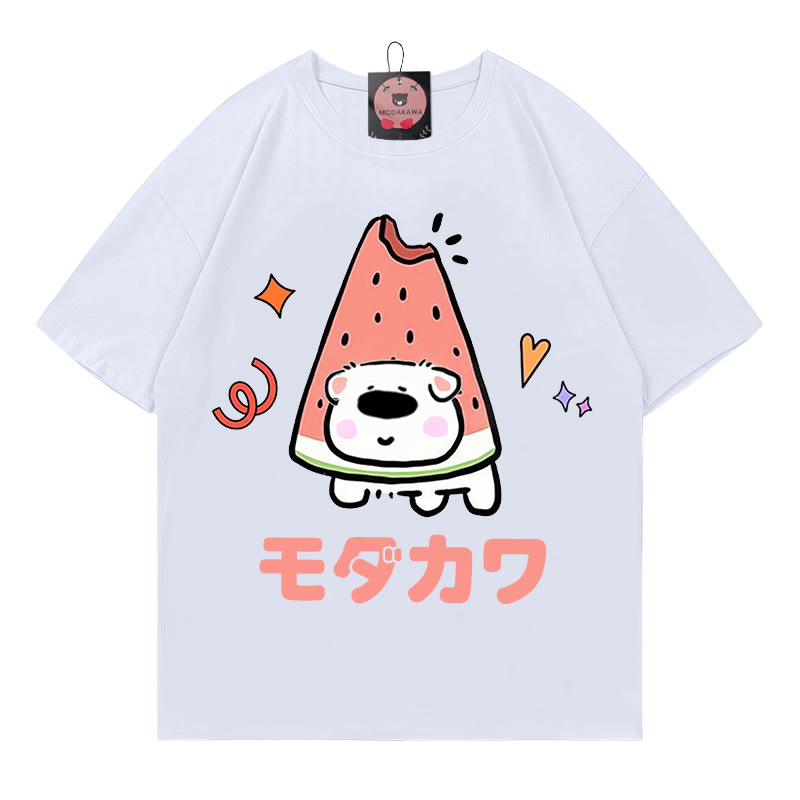 MODAKAWA T-Shirt mit Wassermelonen-Welpen-Buchstabenprint - White - 5XL - image 2