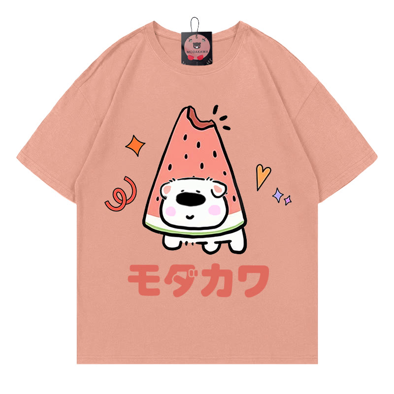 MODAKAWA T-Shirt mit Wassermelonen-Welpen-Buchstabenprint - Peach - 5XL - image 6