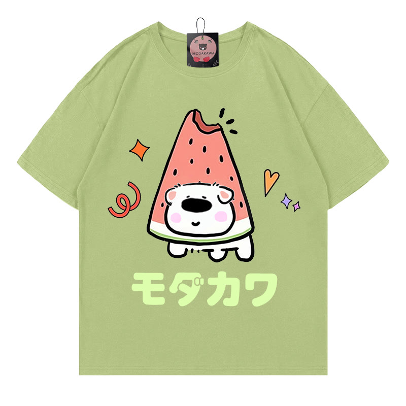 MODAKAWA T-Shirt mit Wassermelonen-Welpen-Buchstabenprint - Green - 5XL - image 5