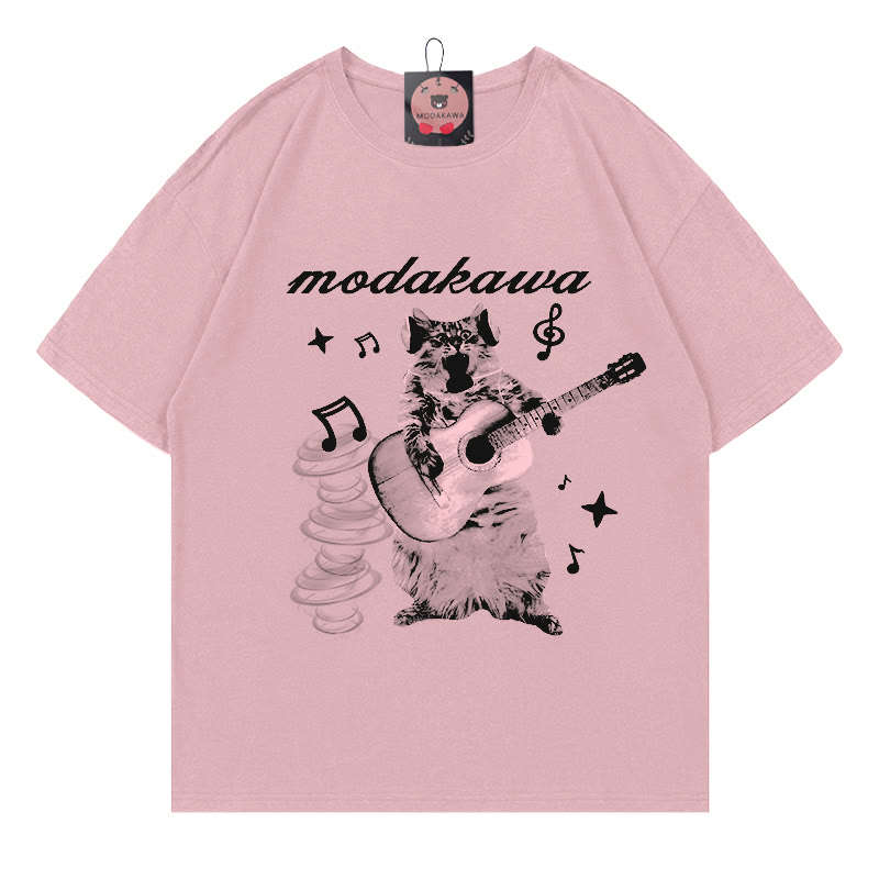 Gitarren-Kitty-Buchstabendruck MODAKAWA T-Shirt - Pink - 5XL - image 3